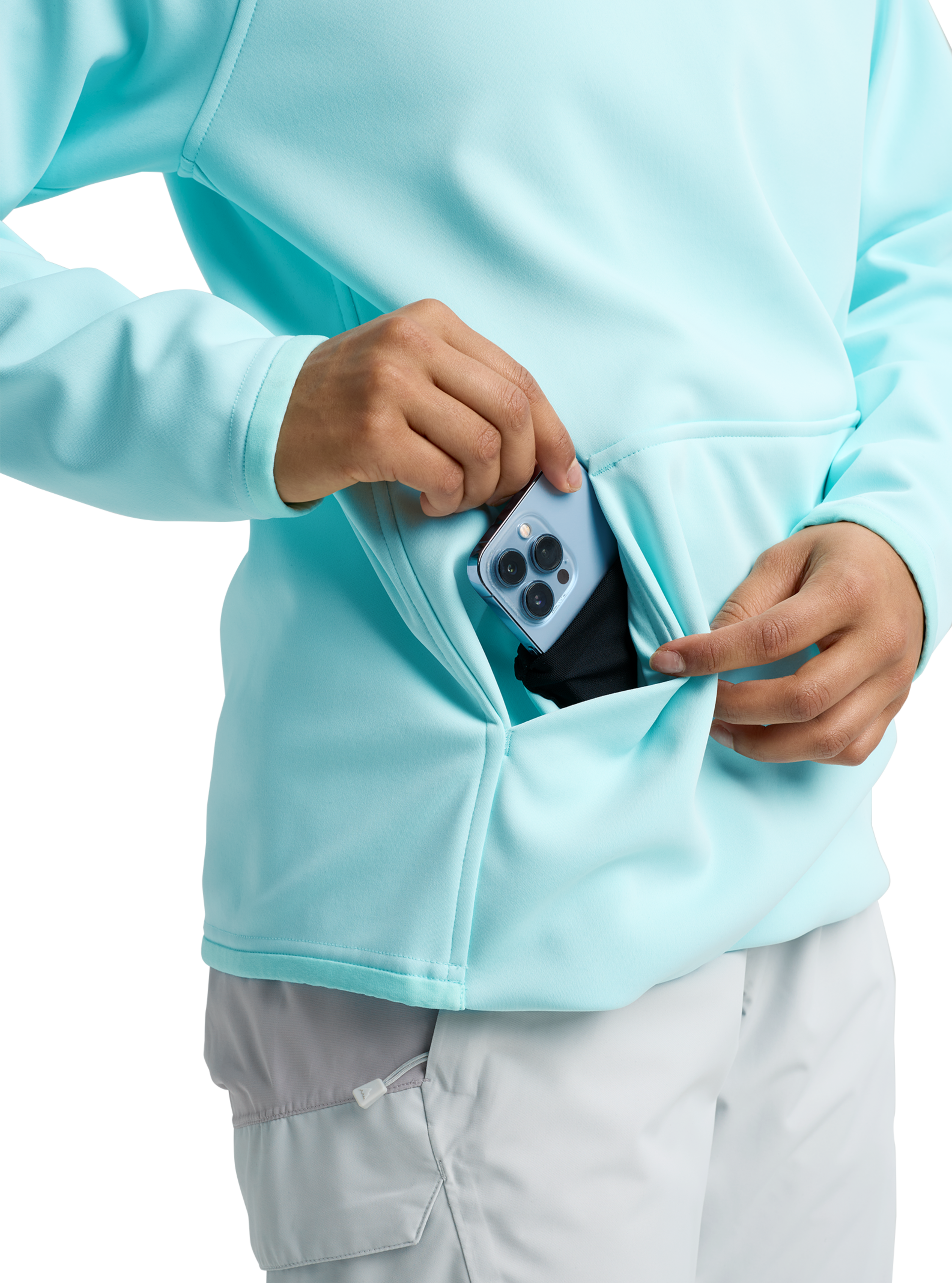 Burton Crown fleecegenser dame light teal hette