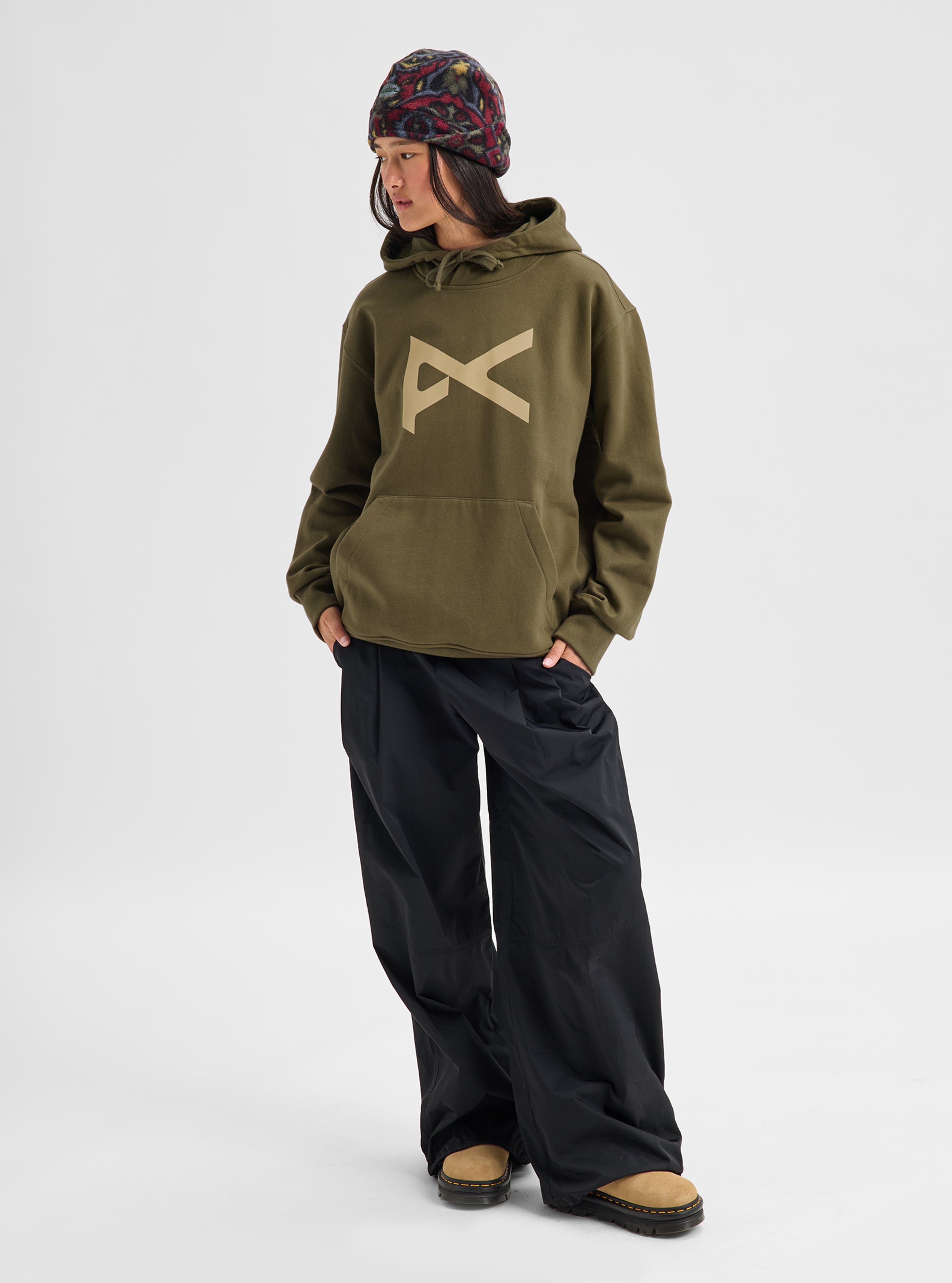 Anon Pullover hettegenser dried moss varm fleece