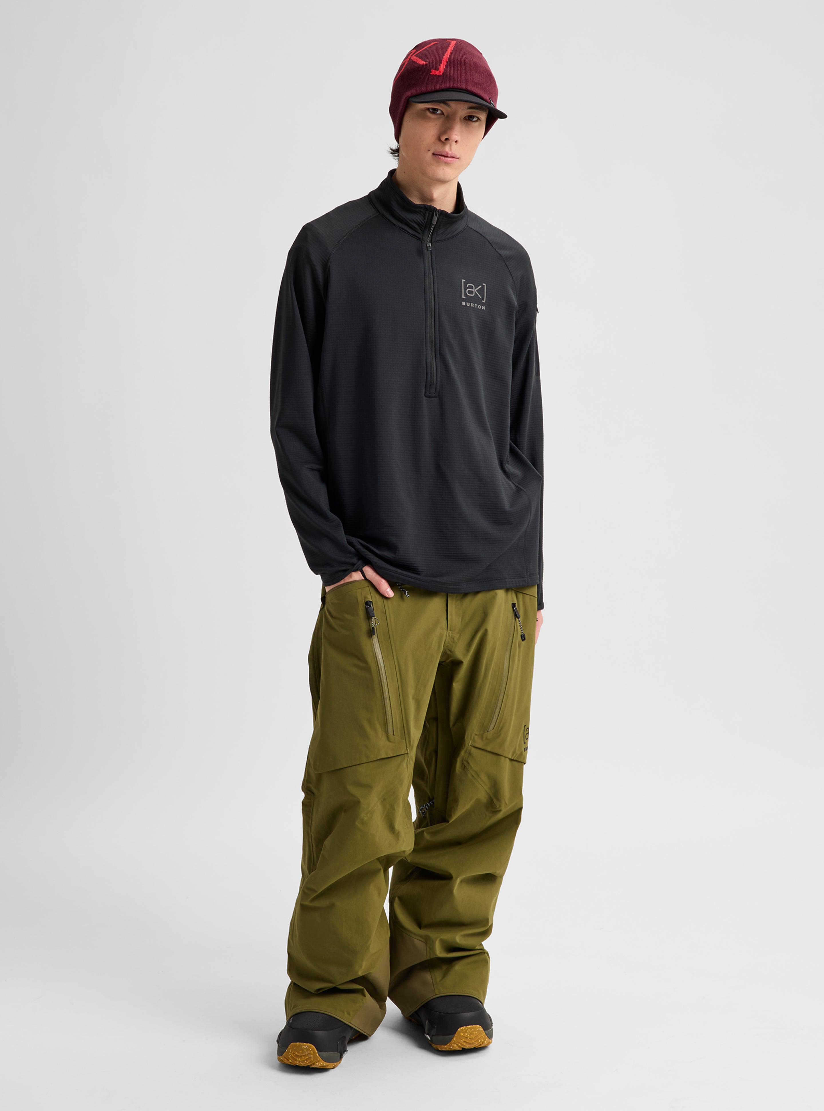 Burton ak Helium Grid half-zip fleece herre True Black pustende