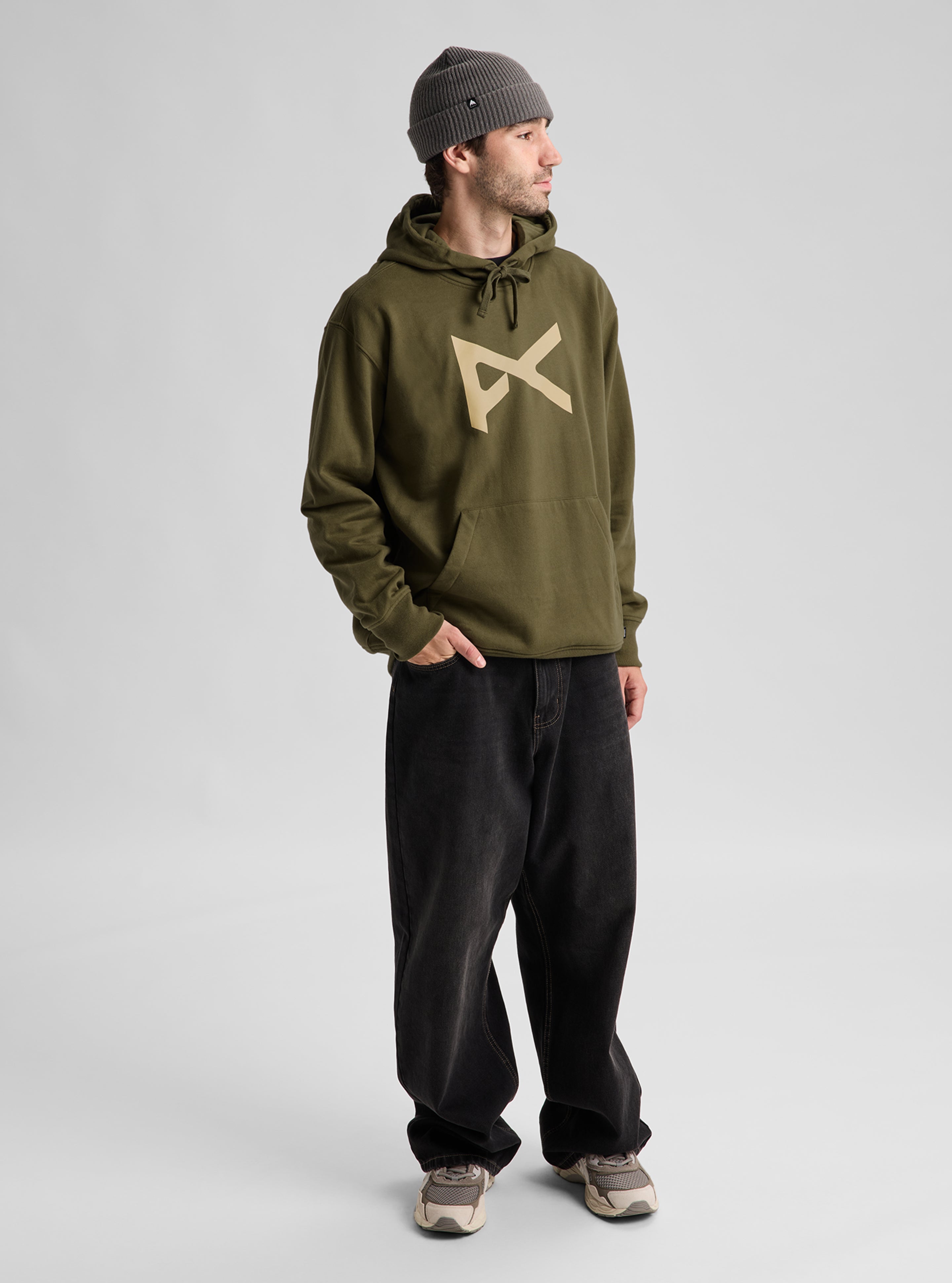 Anon Pullover hettegenser dried moss varm fleece